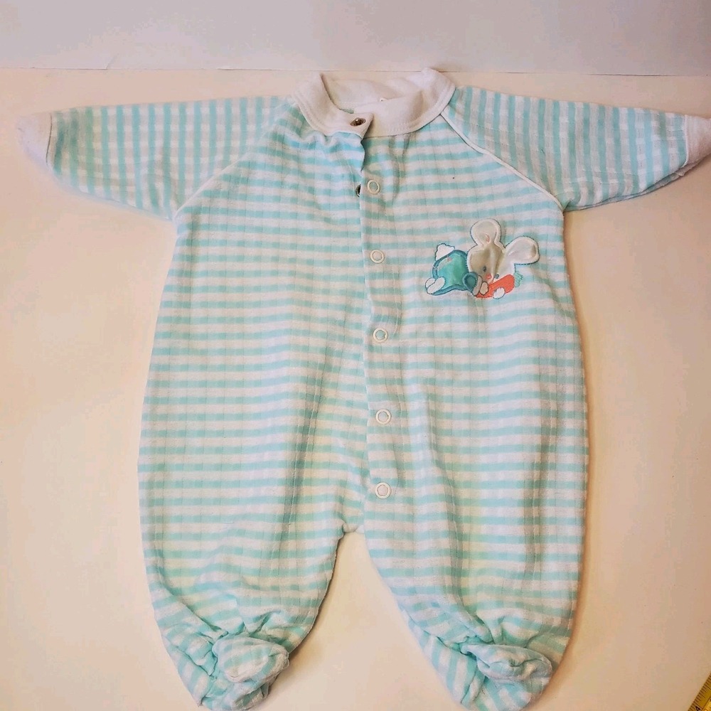 Vintage‎ Babygro Striped Bunny Rabbit Easter Sleeper Made In Usa Size Small